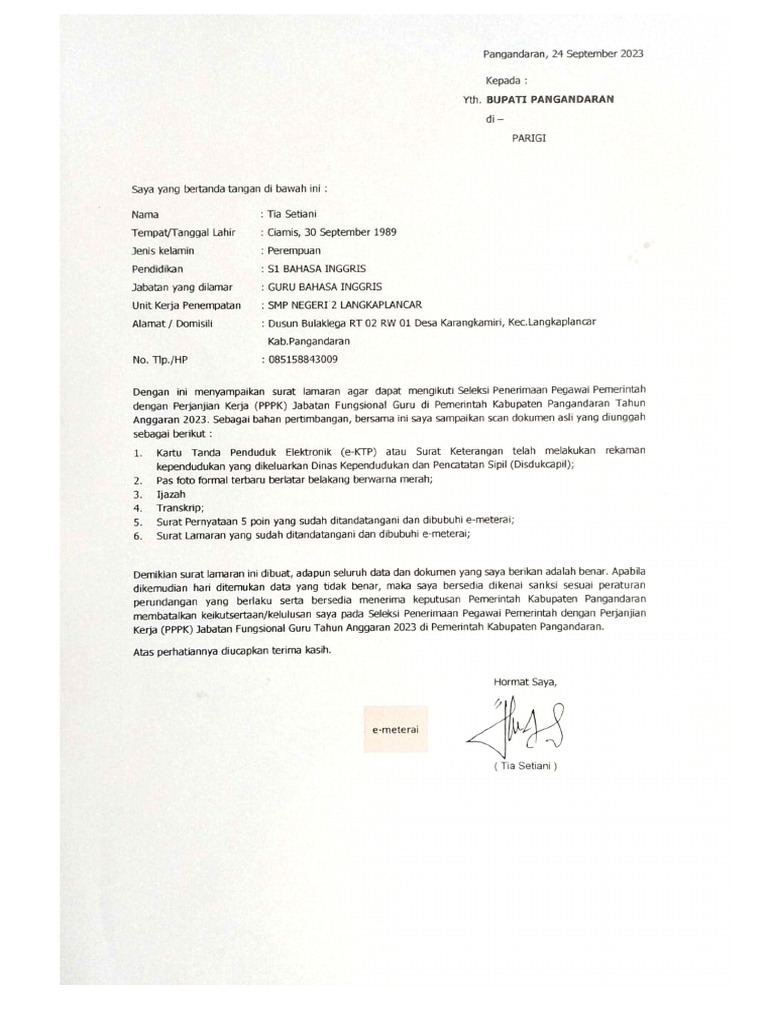 Surat Lamaran P3K TIA | PDF
