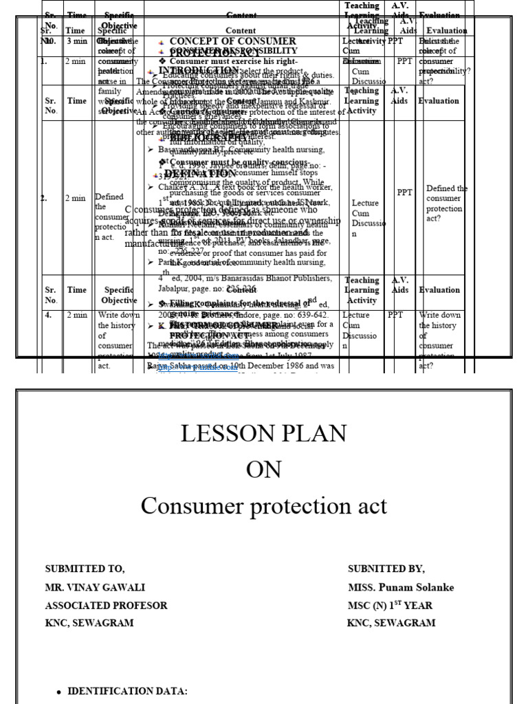 Consumer Protection Act Lesson Plan | PDF