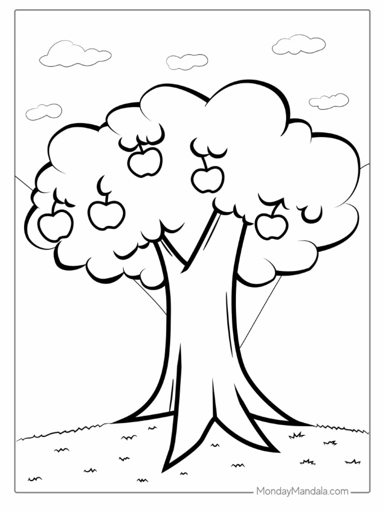 Simple Apple Tree Coloring Page For Kids | PDF