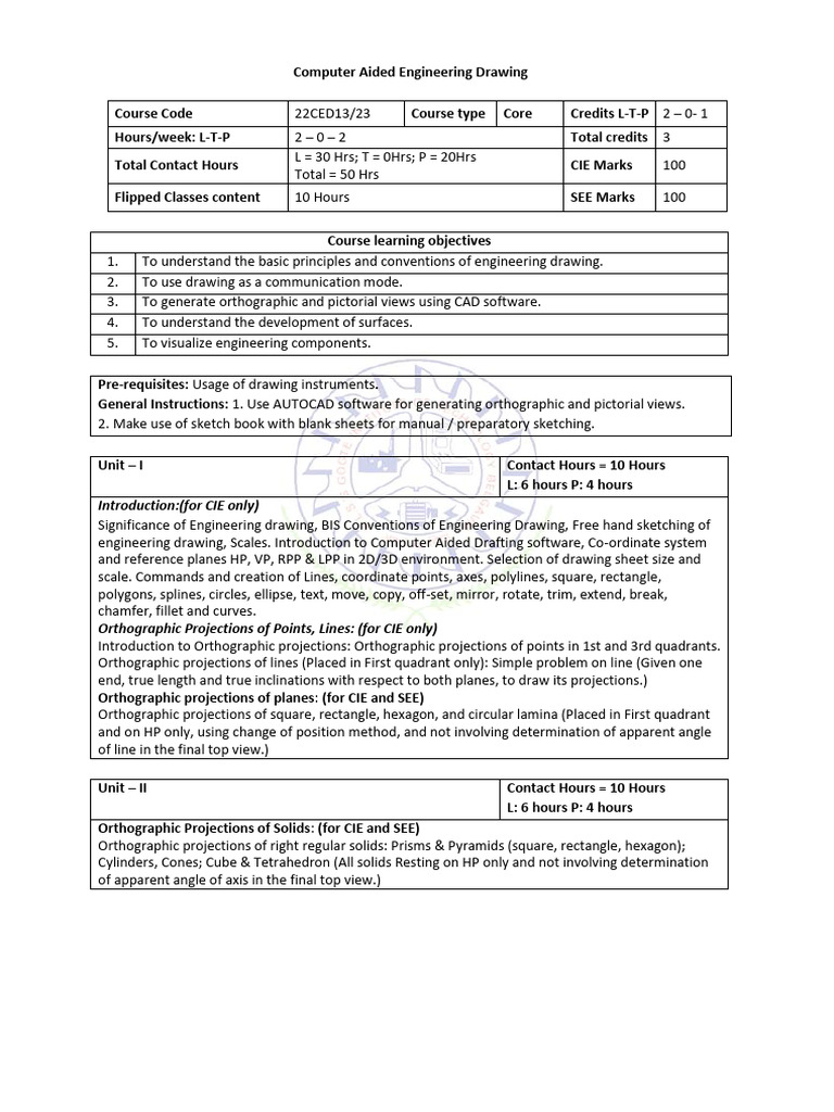 Computer Aided Engineering Drawing Syllabus PDF Euclidean Geometry
