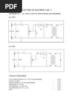 Electrical Machine Lab - I: Experiment-1: O.C and S.C Test On Single Phase Transformer O.C Test