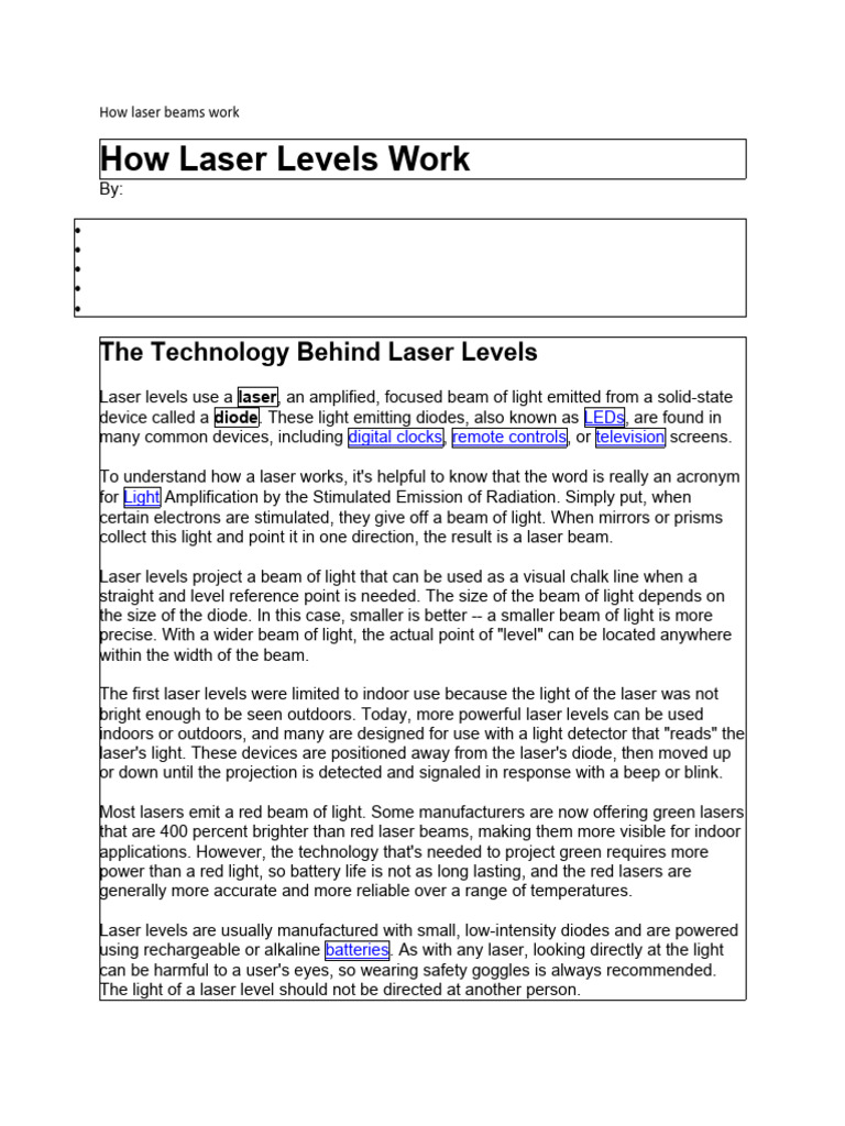 Laser Levels: A Guide for DIY Enthusiasts | PDF | Science & Mathematics ...