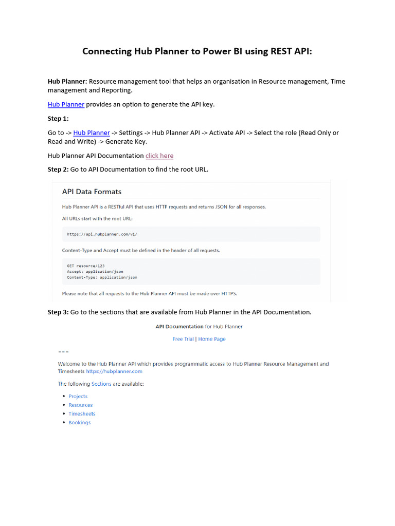 Connect Hub Planner to Power BI API | PDF