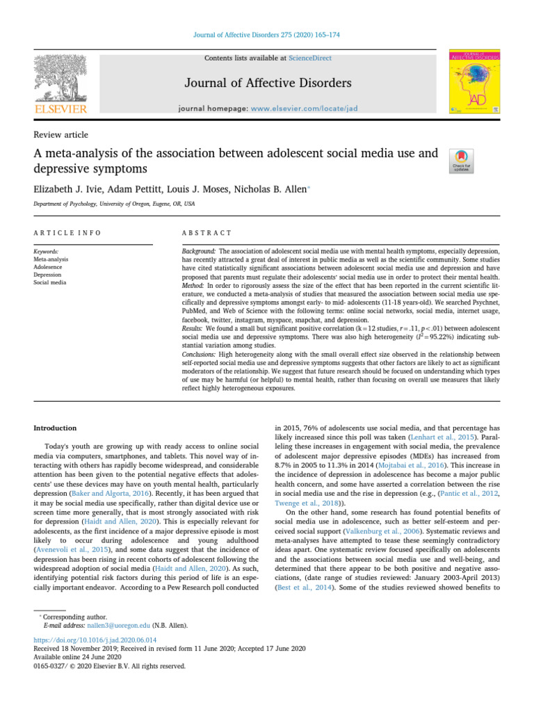 Social Media Use and Adolescent Depression | PDF | Social Media ...