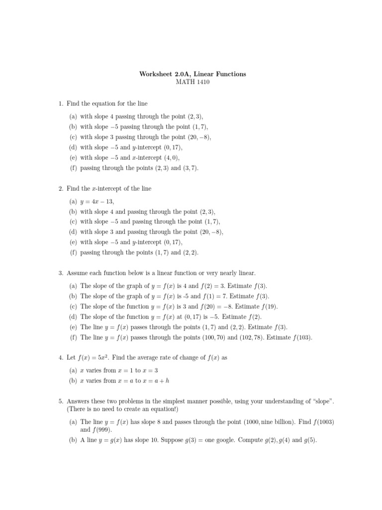 Linear functions pdf