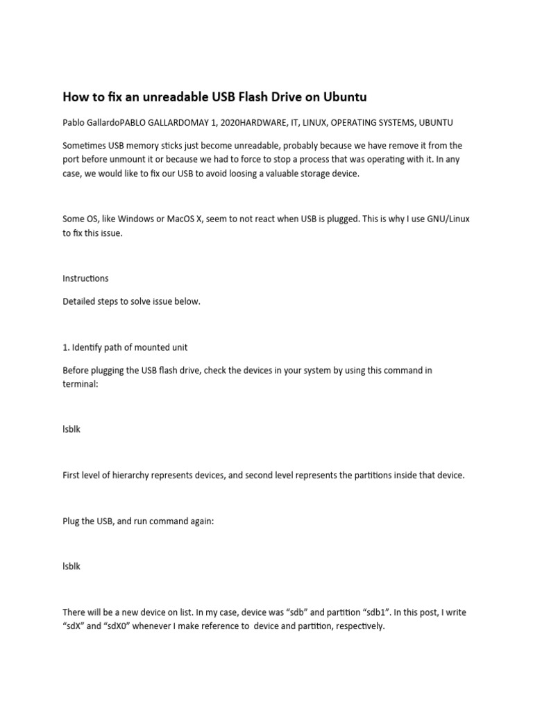 Fixing Unreadable USB on Ubuntu | PDF | Information Technology ...