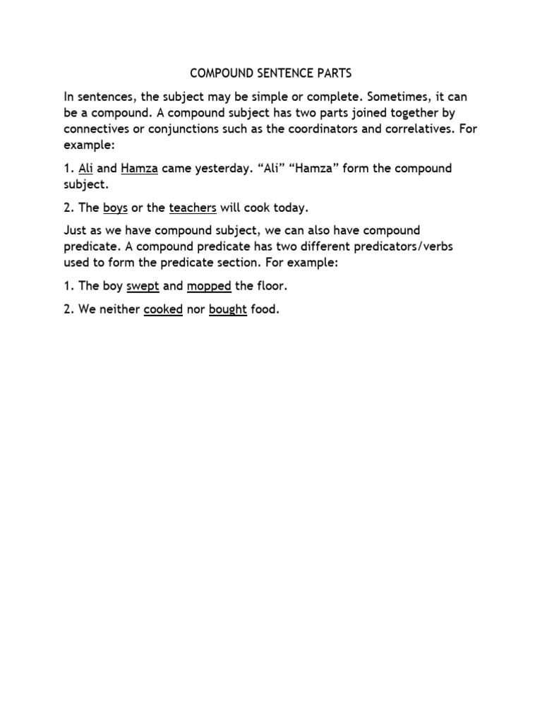 Compound sentence parts pdf