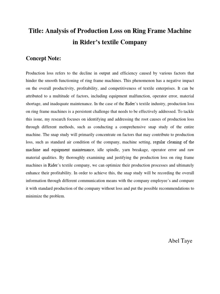 Abel Taye, Concept Note On Analysis of Production Loss in Riders ...