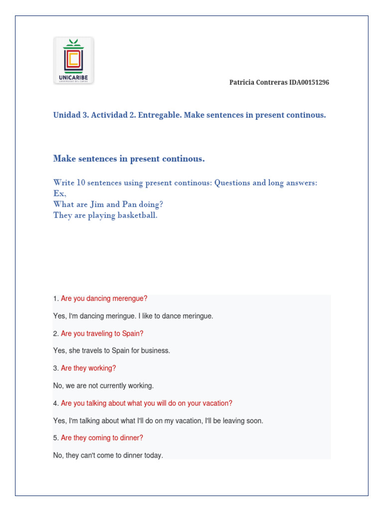 Unidad 3 Actividad 2 Ingles 1 | PDF