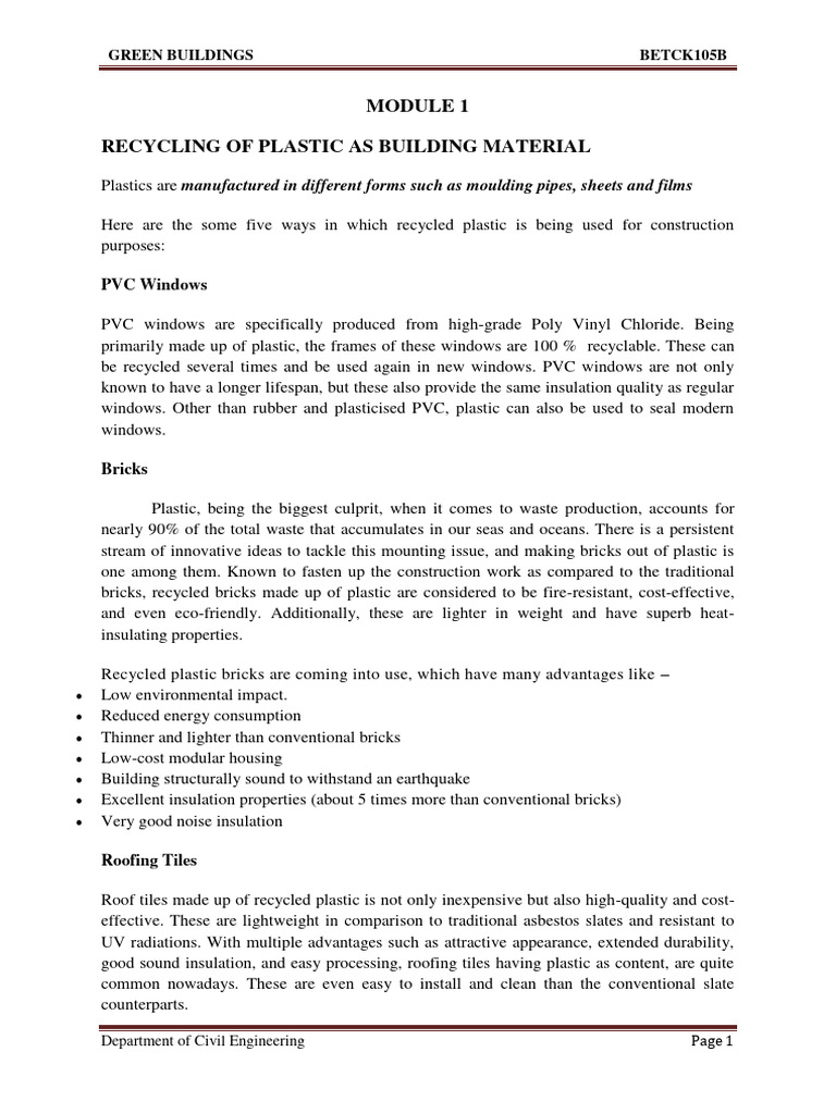 MODULE 1 (Recycling of Building Materials) | PDF | Concrete | Recycling