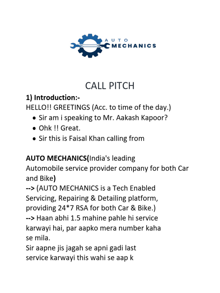 Auto Mechanics Call Script Guide | PDF | Transport | Motor Vehicle