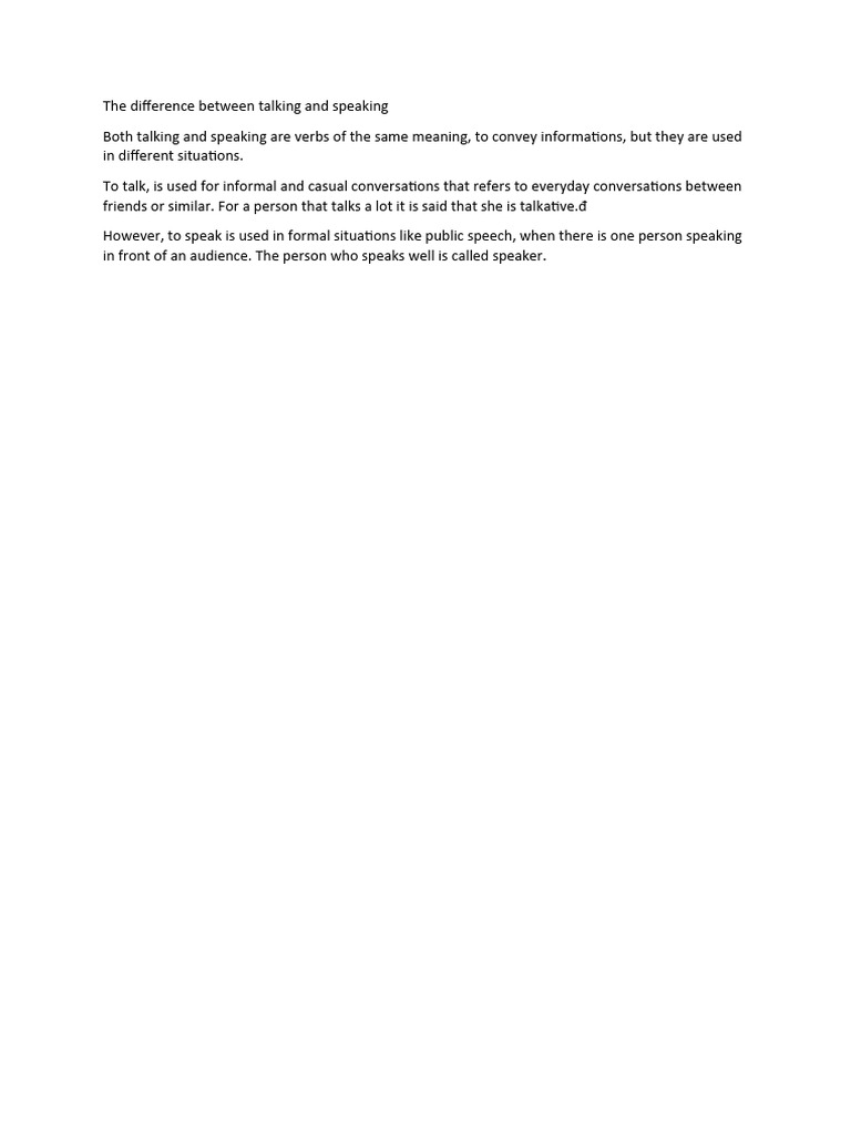 Talking Vs Speaking | PDF | Career & Growth | Foreign Language Studies