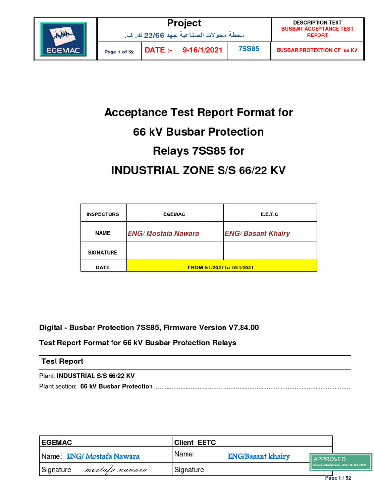 66kV Busbar Protection Test Report | PDF | Power Engineering ...