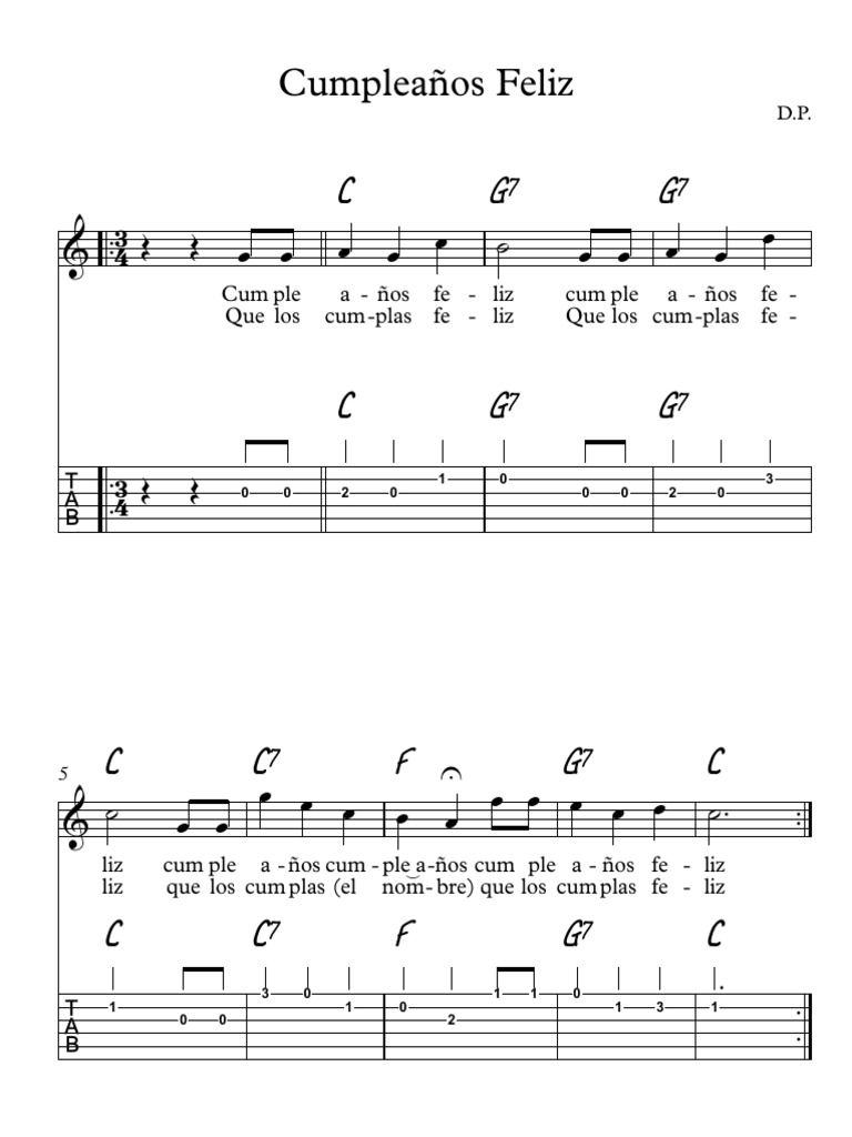 Cumpleaños Feliz TAB - Partitura Completa | PDF