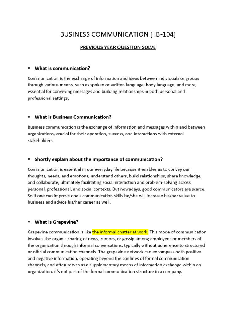 Business Communication Q&A Guide | PDF | Communication | Business