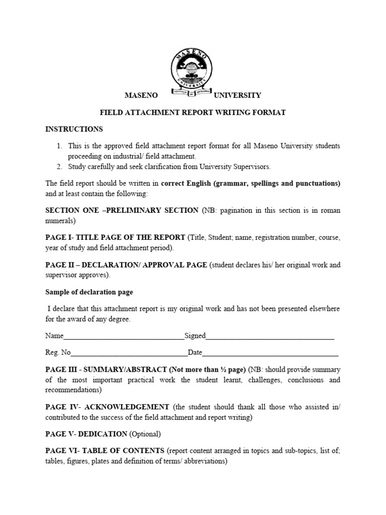 Maseno University Field Attachment Report Guide | PDF | Written ...