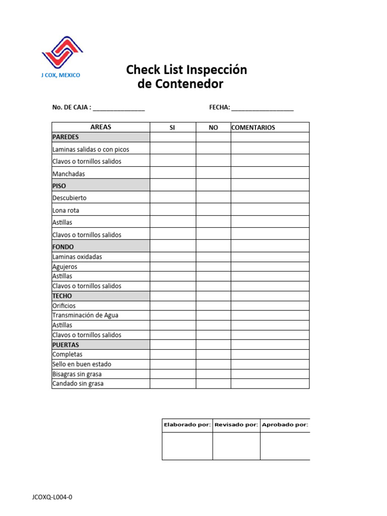Check List Inspección de Contenedor | PDF