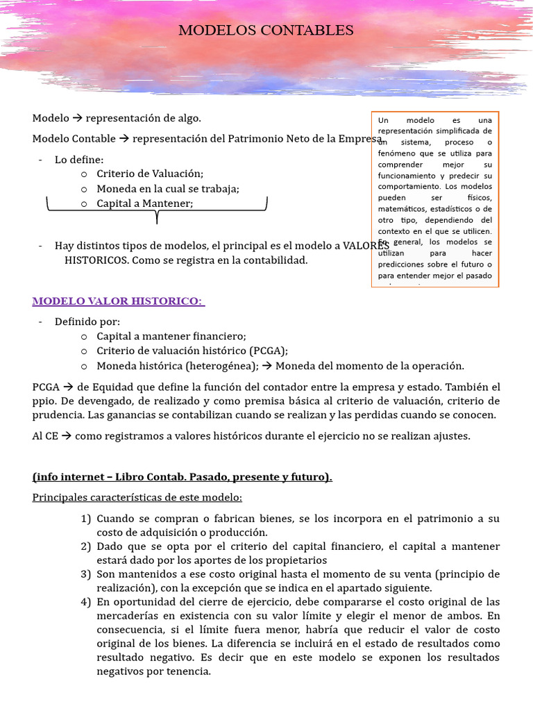 Modelos Contables: Valor Histórico y Ajustado | PDF | Contabilidad | Moneda