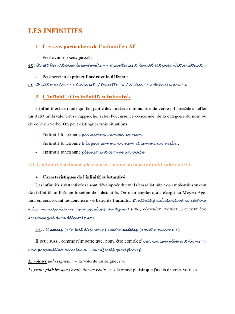 Les fonctions de l'infinitif en AF | PDF | Nom (grammaire) | Clause