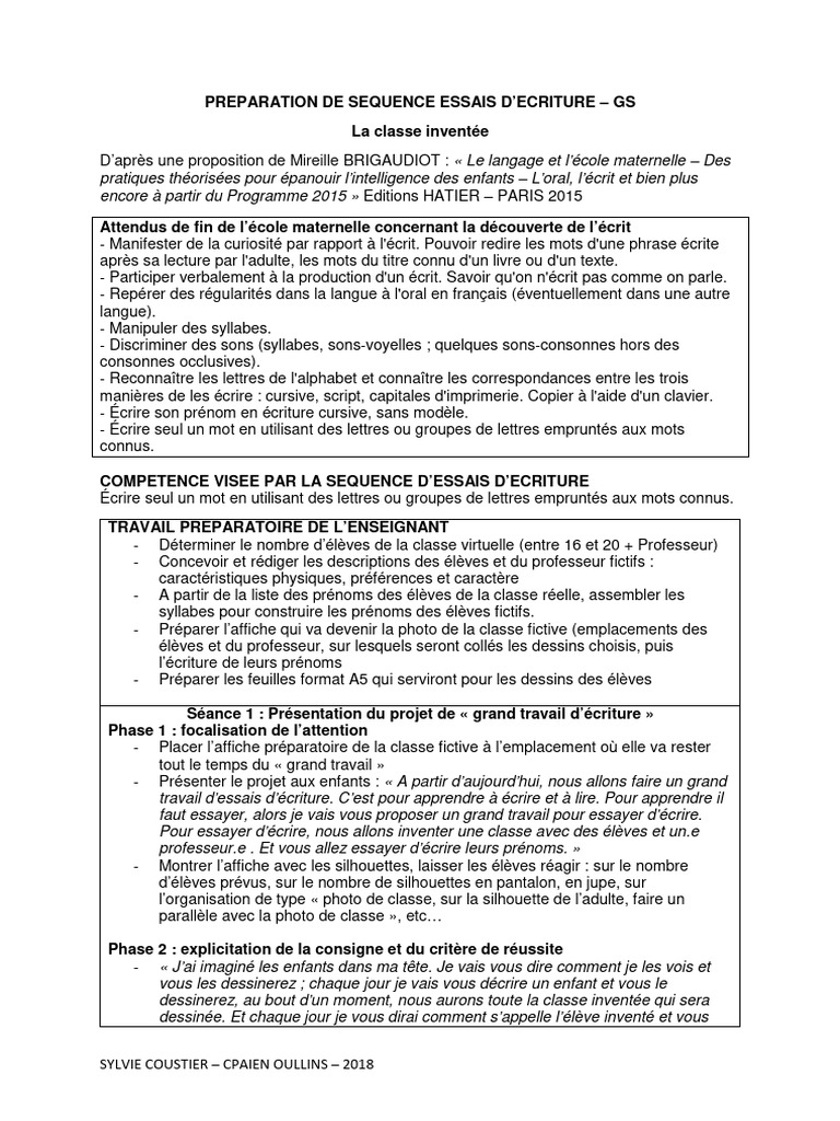 Essais d'écriture en classe fictive GS | PDF | Écriture | Communication ...