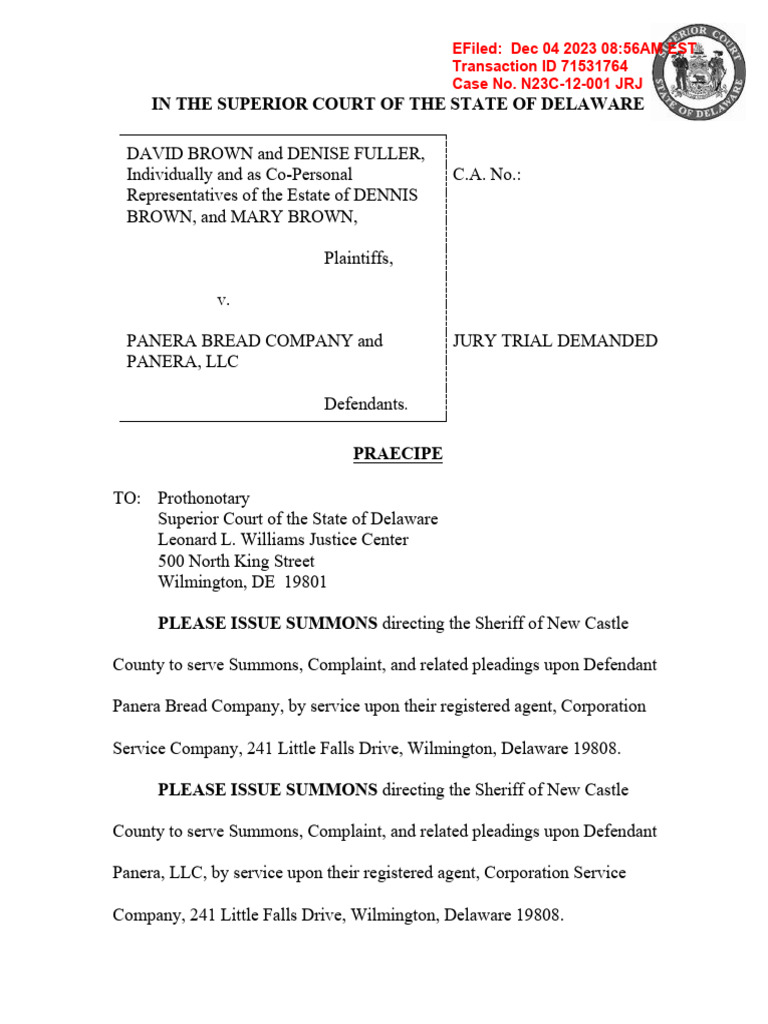 Brown Lawsuit Against Panera Bread Pdf Damages Negligence