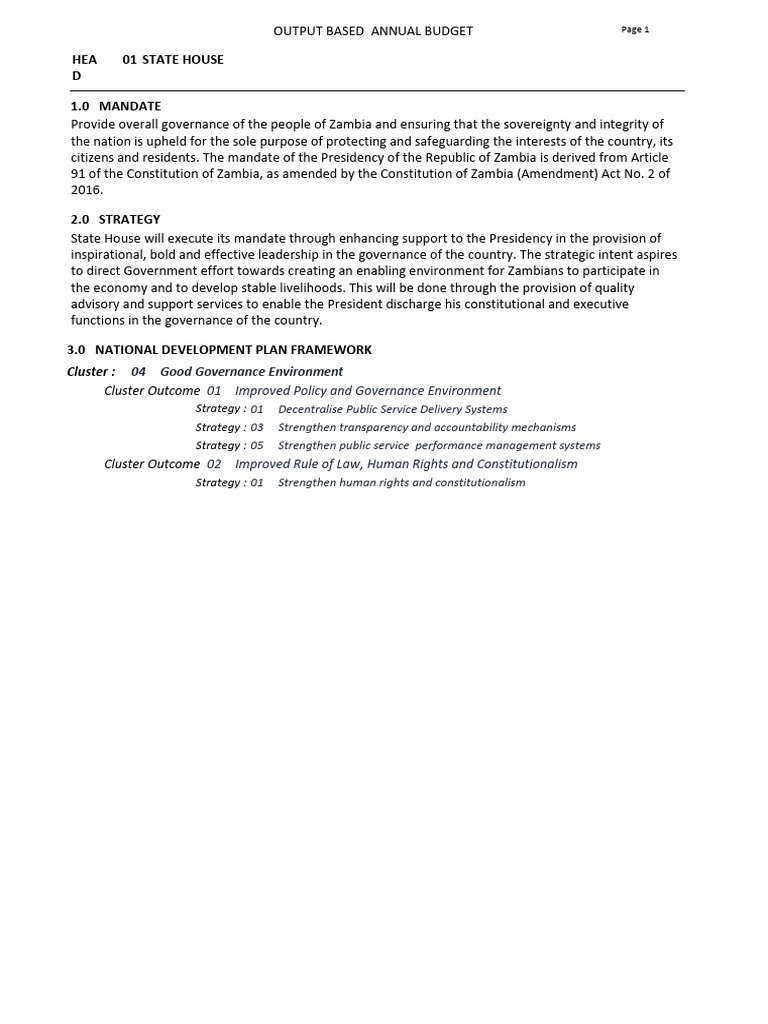 Zambia State House Annual Budget 2023 | PDF | Governance | Regulatory ...