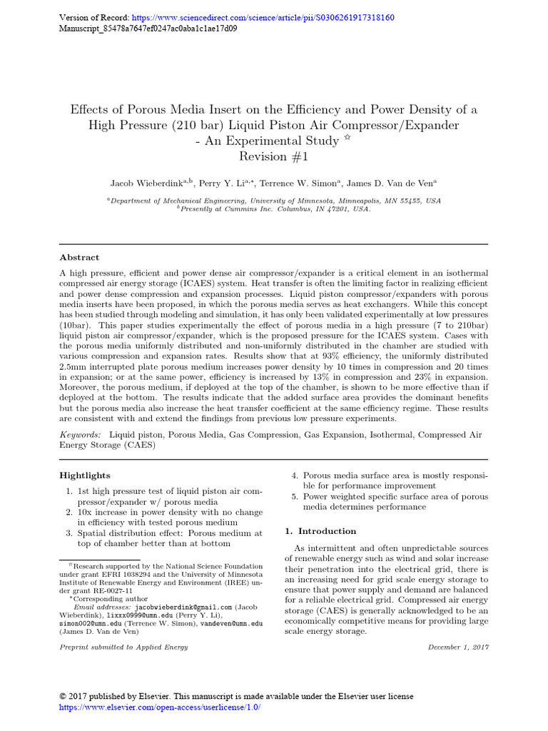 E Ects of Porous Media Insert On The E Ciency and Power Density High ...