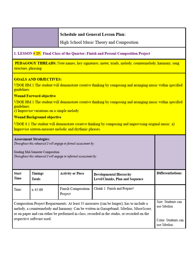 3theory and Composition General Music Lesson Plan 3 PDF Musical