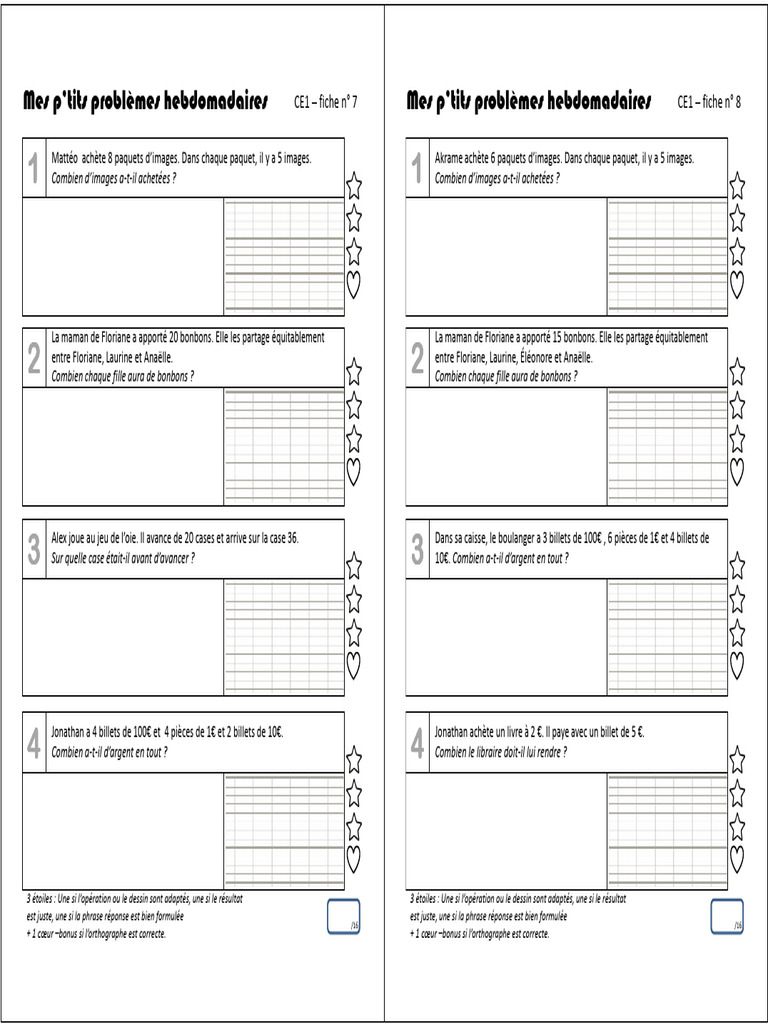 Problèmes de maths CE1 à imprimer | PDF