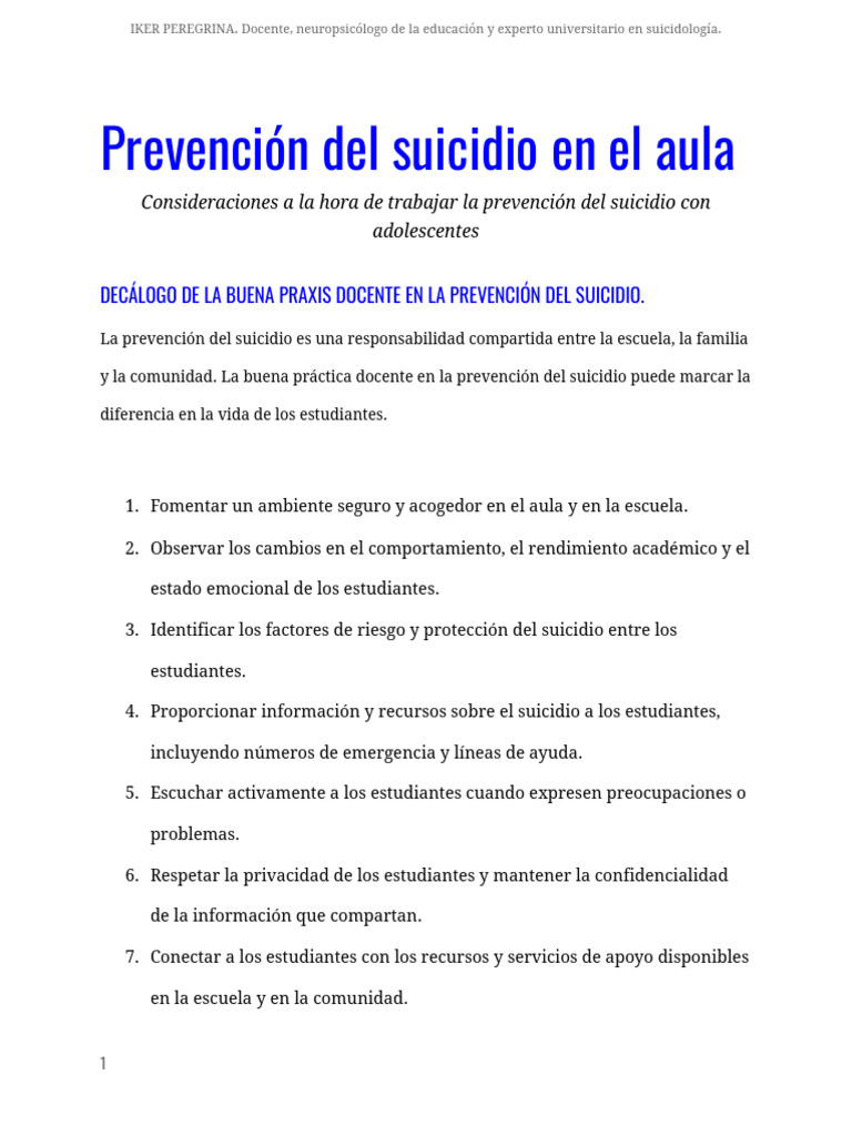 Prevención del Suicidio en Adolescentes | PDF | Suicidio | Salud mental