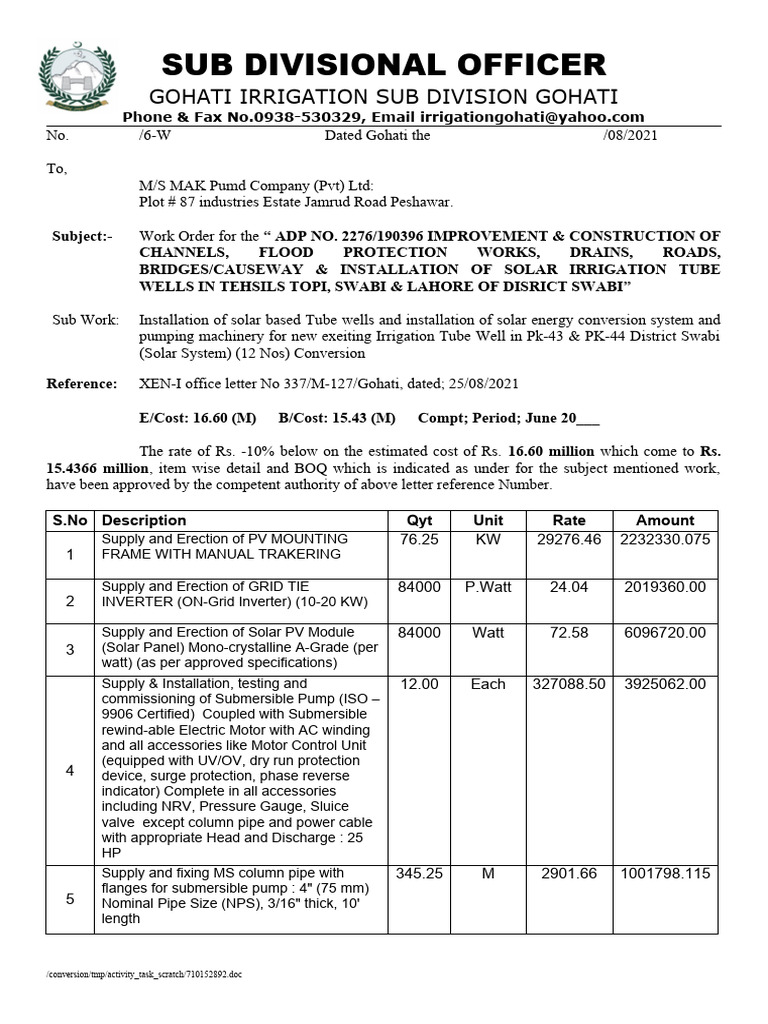 Work Order MAK Pump Company PDF Pipe (Fluid Conveyance) Solar Panel