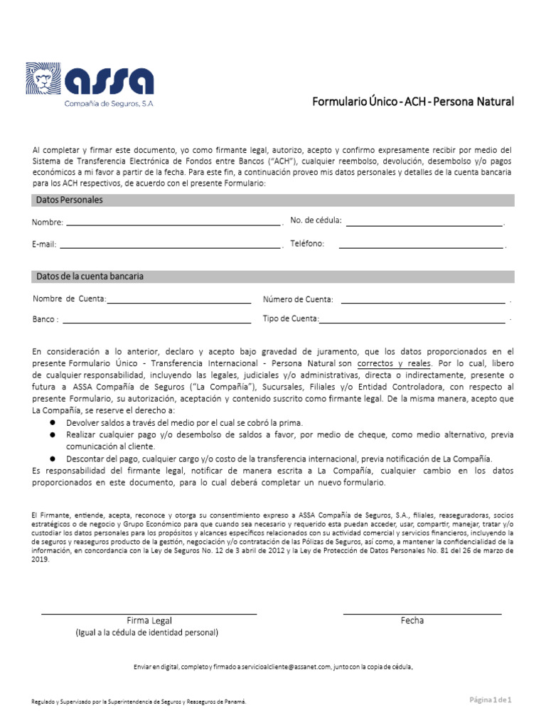 Formulario Ach Jubilados