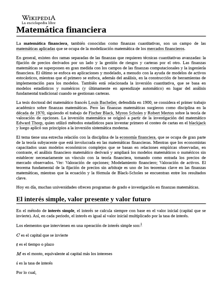 Matemática Financiera | PDF | Finanzas Matemáticas | Dinero