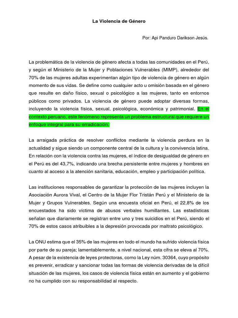 Violencia de Género en el Perú | PDF | La violencia contra las mujeres ...