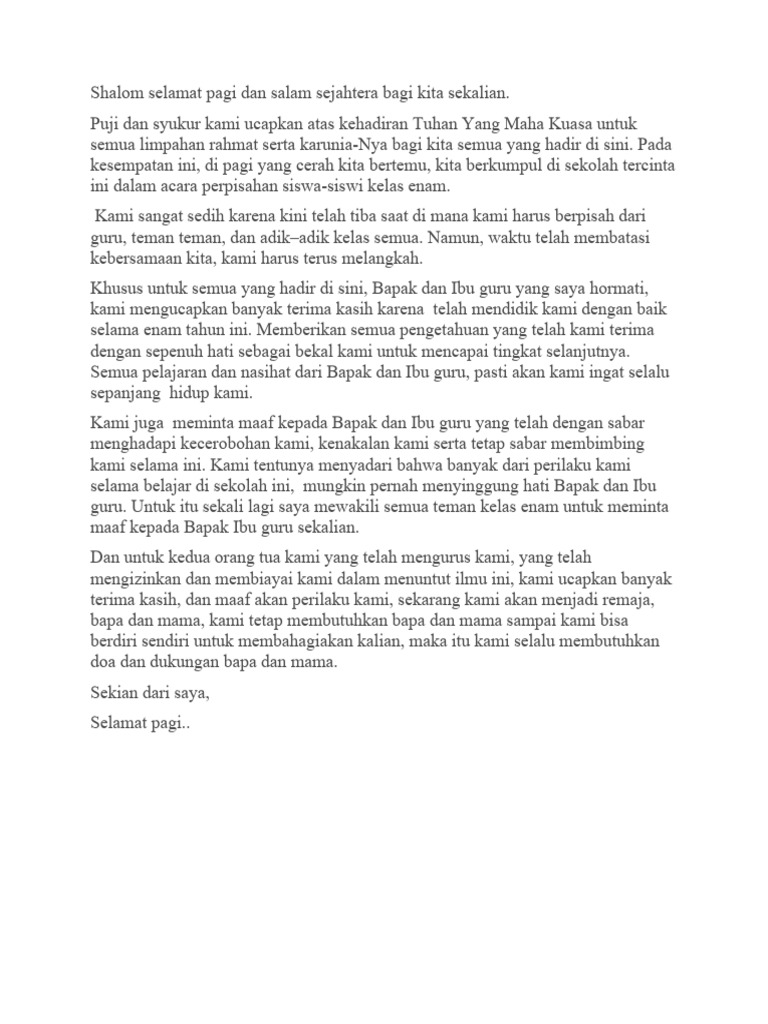 Contoh Naskah Pidato Perpisahan Kelas 6 SD 3 PDF