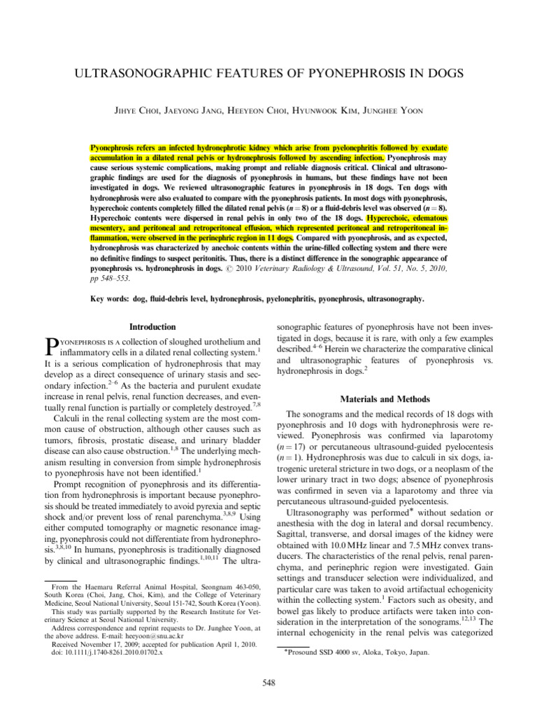Choi - US Pyonephrosis in Dogs - VRU2010 Copie | PDF | Kidney | Medical ...