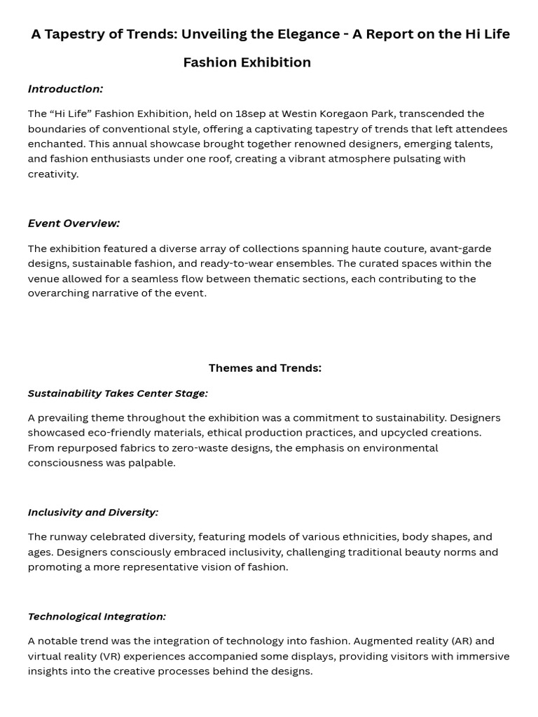Report On Fashion Exhibition | PDF | Fashion