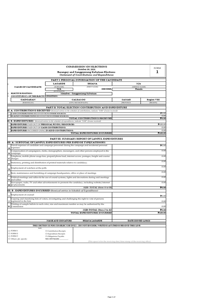 LAGARDE SOCE Form Sheets 123 PDF Expense Government