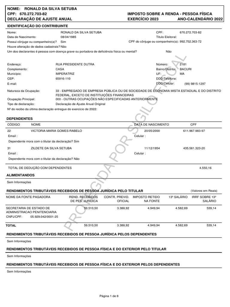 IRPF 2023 2022 Origi Imagem Declaracao | PDF | Imposto de Renda | Impostos