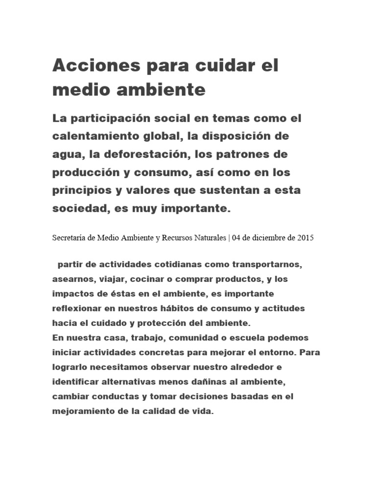 Acciones para Cuidar el Medio Ambiente | PDF | Residuos | Reciclaje
