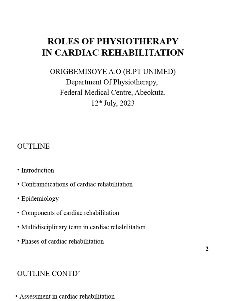 Physiotherapy Roles in Cardiac Rehab | PDF | Cardiology | Coronary ...