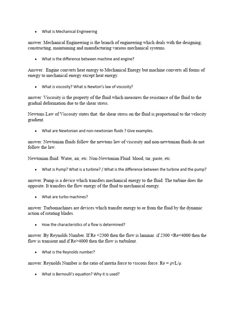 Basics interview questions with answers pdf bending fluid mechanics