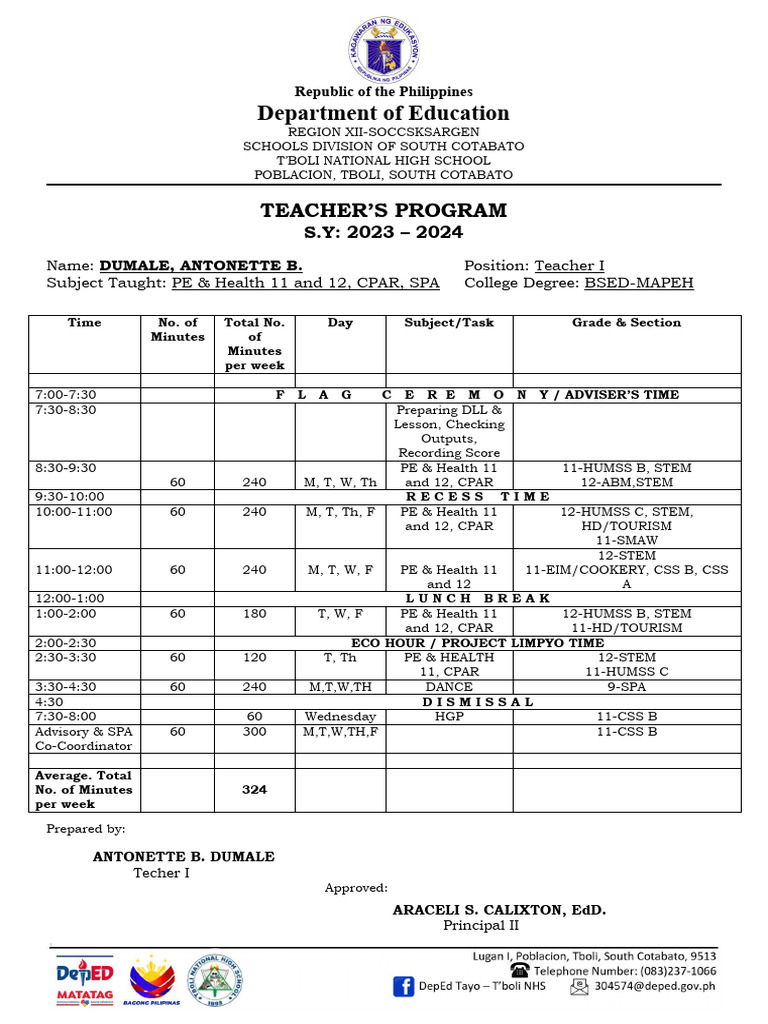 Teacher Program for PE & Health 2023-24 | PDF | Schools
