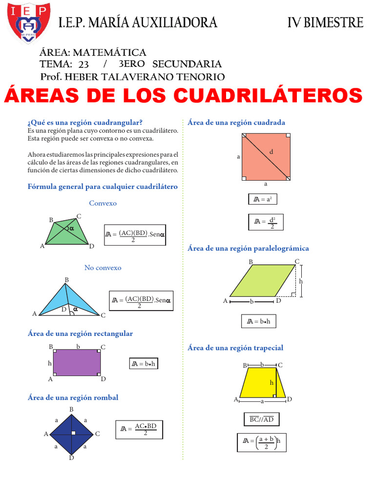 Fórmulas para el área de cuadriláteros | PDF | Geometría del plano ...