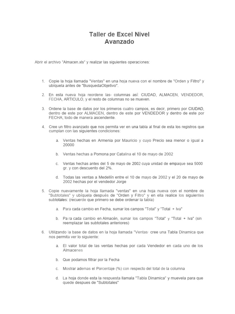 1 Prueba De Excel Avanzado Pdf Microsoft Excel