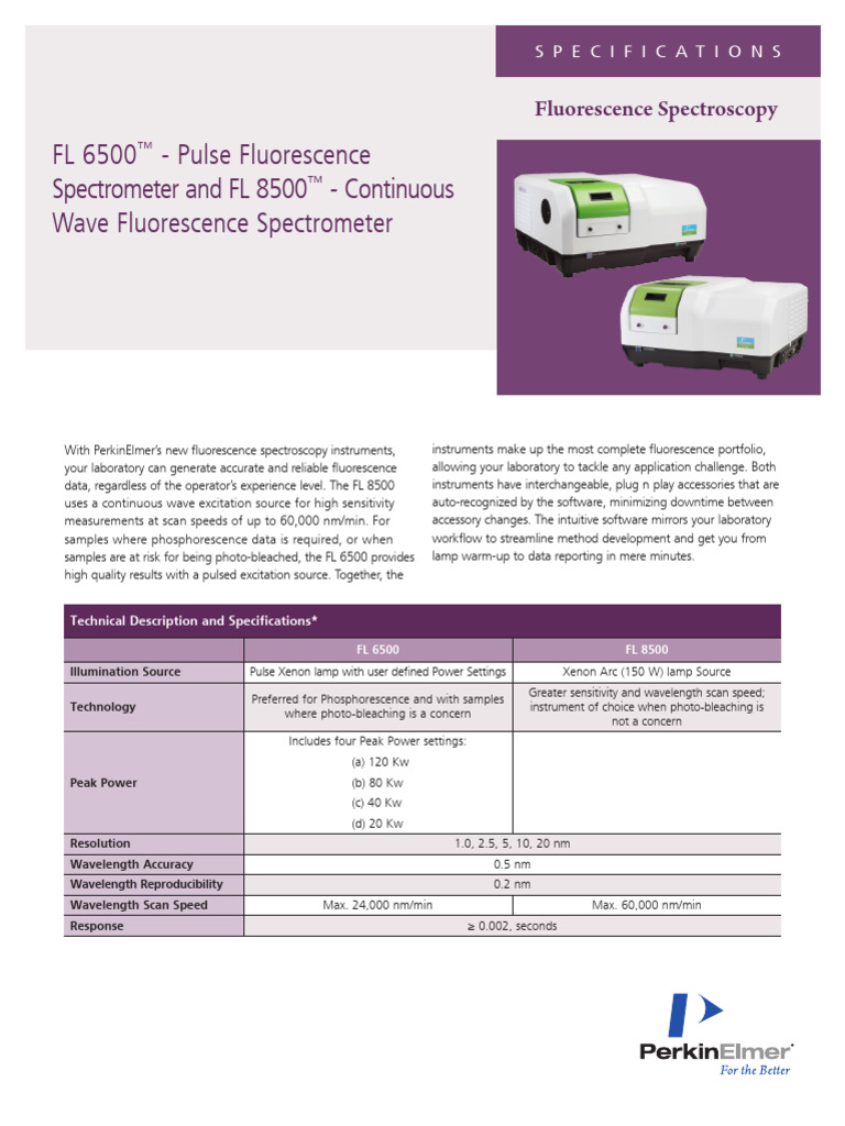 Fluorescence Spectro FL 6500 Pulse and FL8500 Specifications PDF