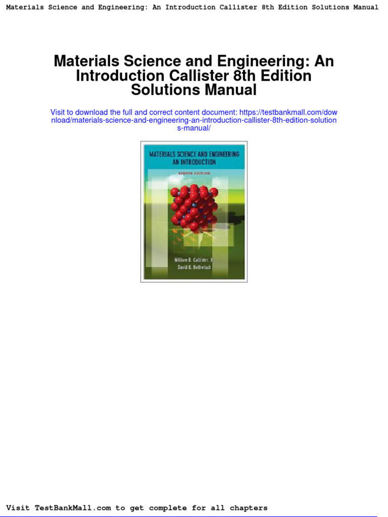 Materials Science and Engineering An Introduction Callister 8th Edition