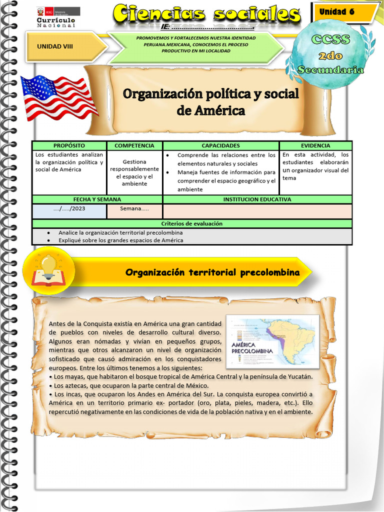 Ficha de Actividad CCSS 2°-Semana 2 Uni 6 | PDF | Américas | Colonialismo