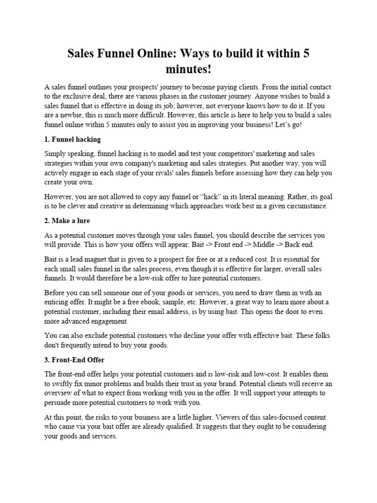 Build a Sales Funnel in 5 Minutes | PDF | Sales | Marketing