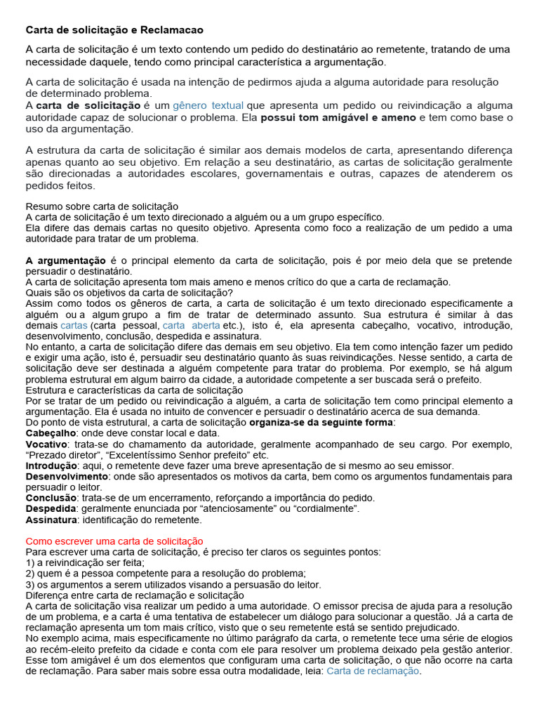 Estrutura da Carta de Solicitação | PDF | Intenção